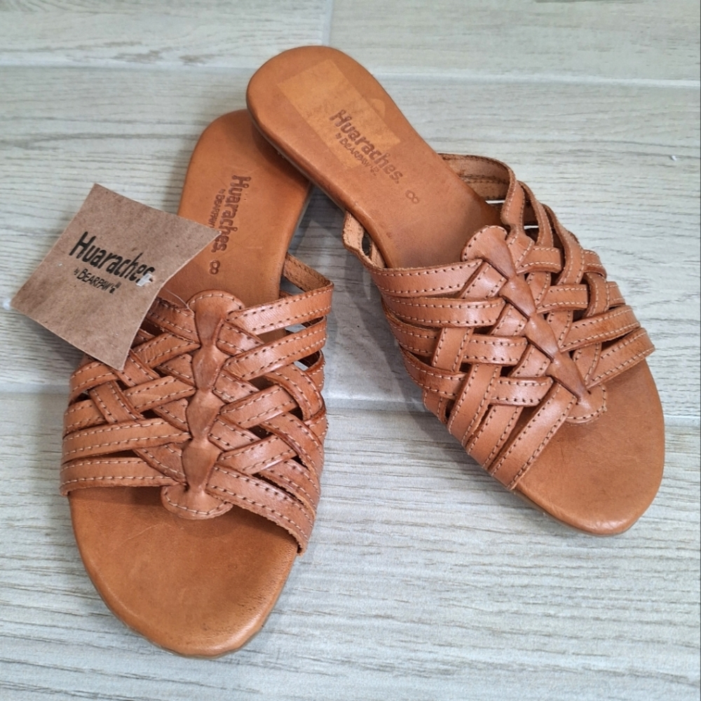 Huaraches by Bear Paw women's brown leather strappy slip-on sandals -size 8 NWT